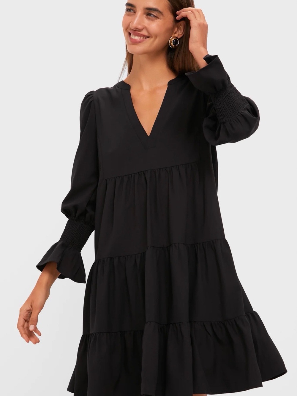 Pomander Place Black V-Neck Tiered Mini Dress